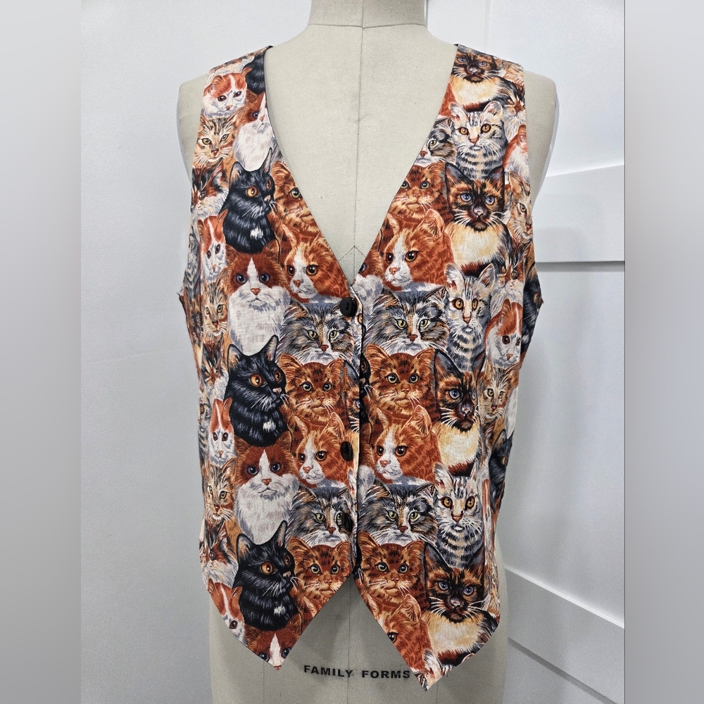 Westbury Crazy Lady Cat Lover Vest Size M Novelty Retro Cottagecore